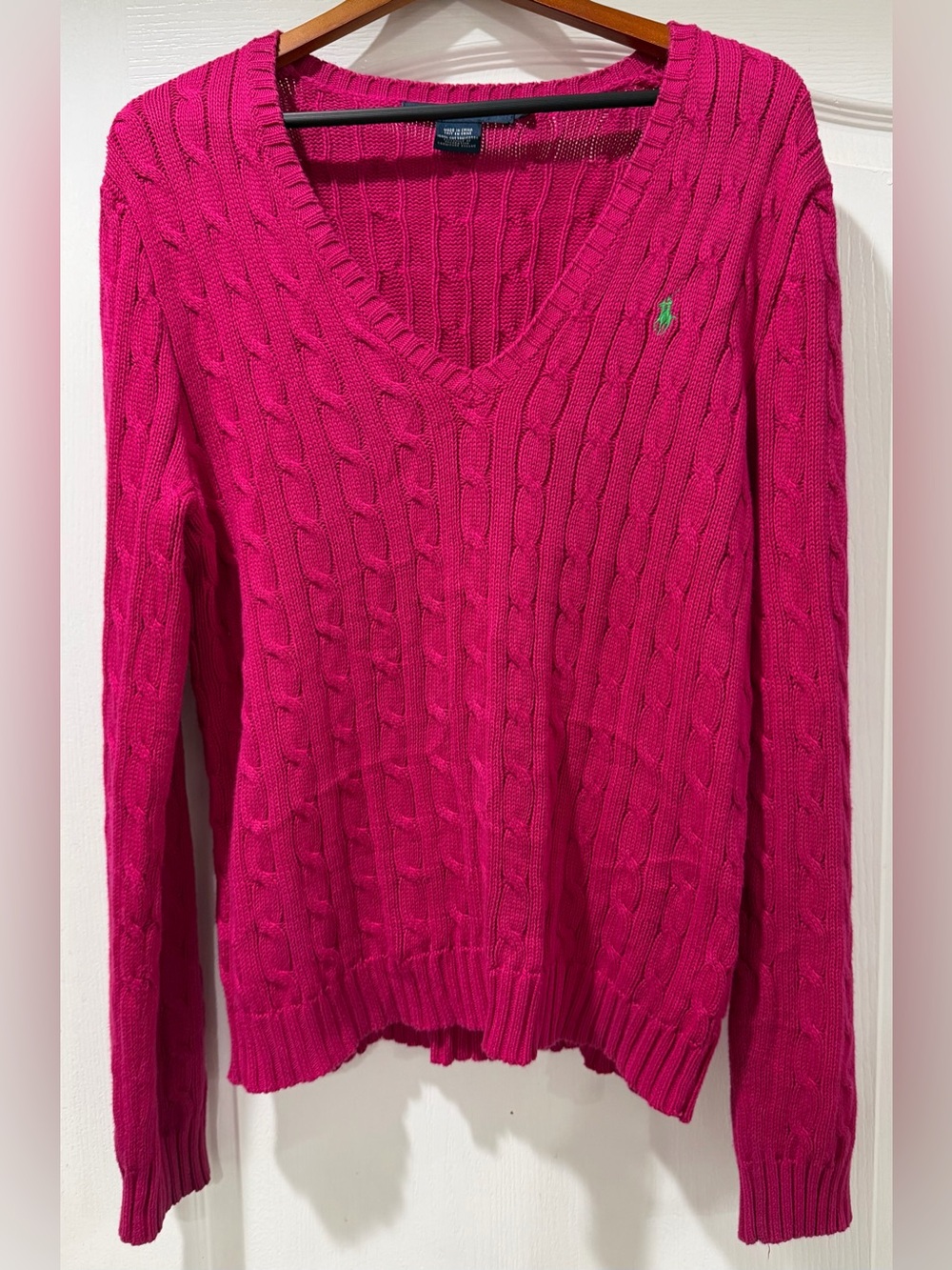 Ralph Lauren Sport Women's Cable-Knit V-Neck Sweater size XL